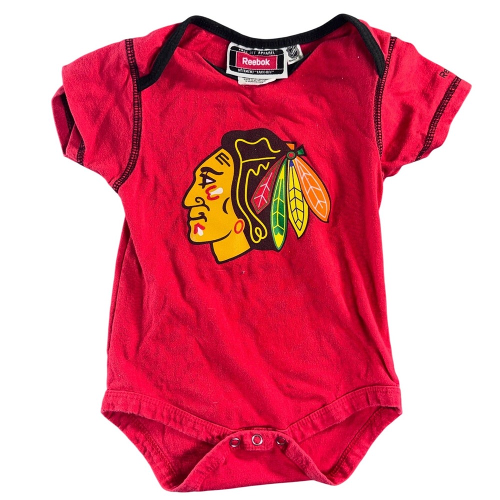 Reebok Chicago Blackhawks NHL Infant Bodysuit Red 18‎ Months Onesie Face-Off